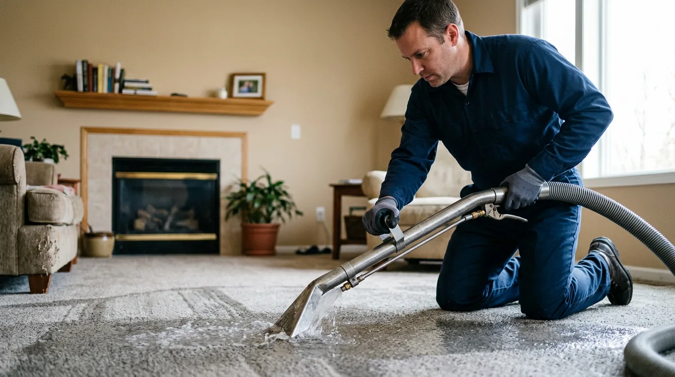 Water damage restoration technician working near Geneva, MN